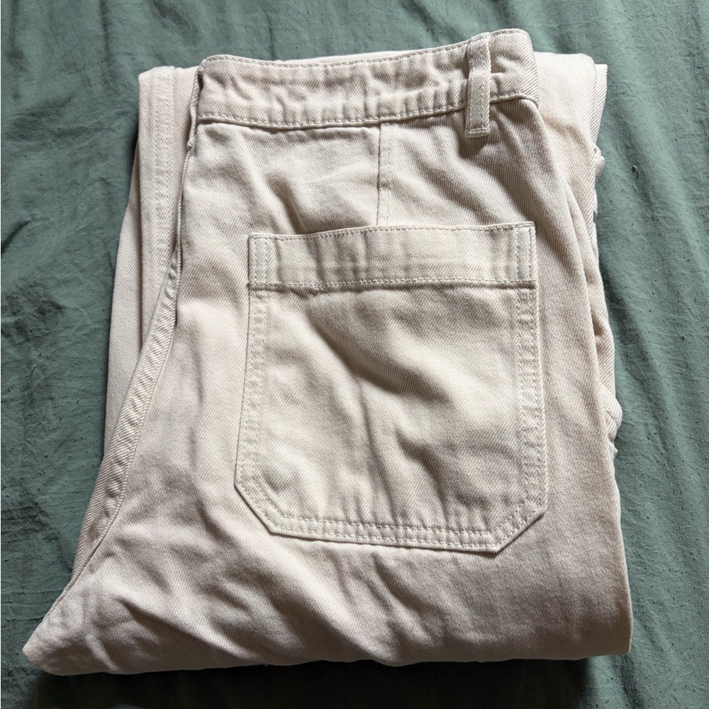 H&M Off-White Cotton Utility Pants with Patch Pocket